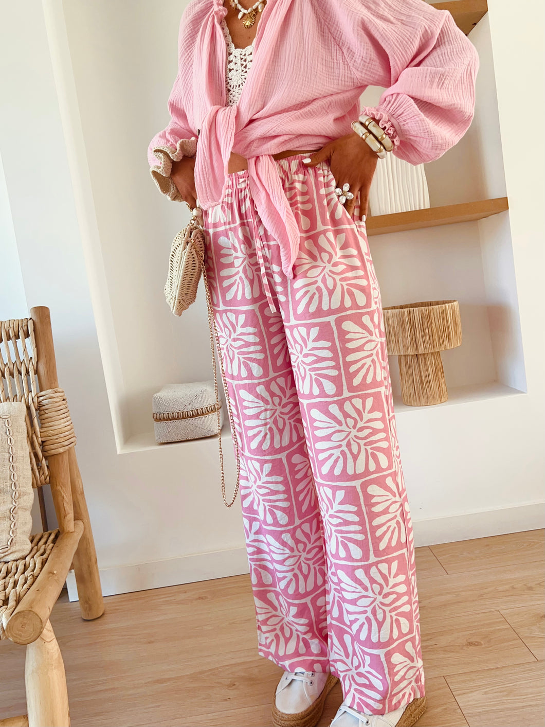 Pantalon Aztèque rose pastel